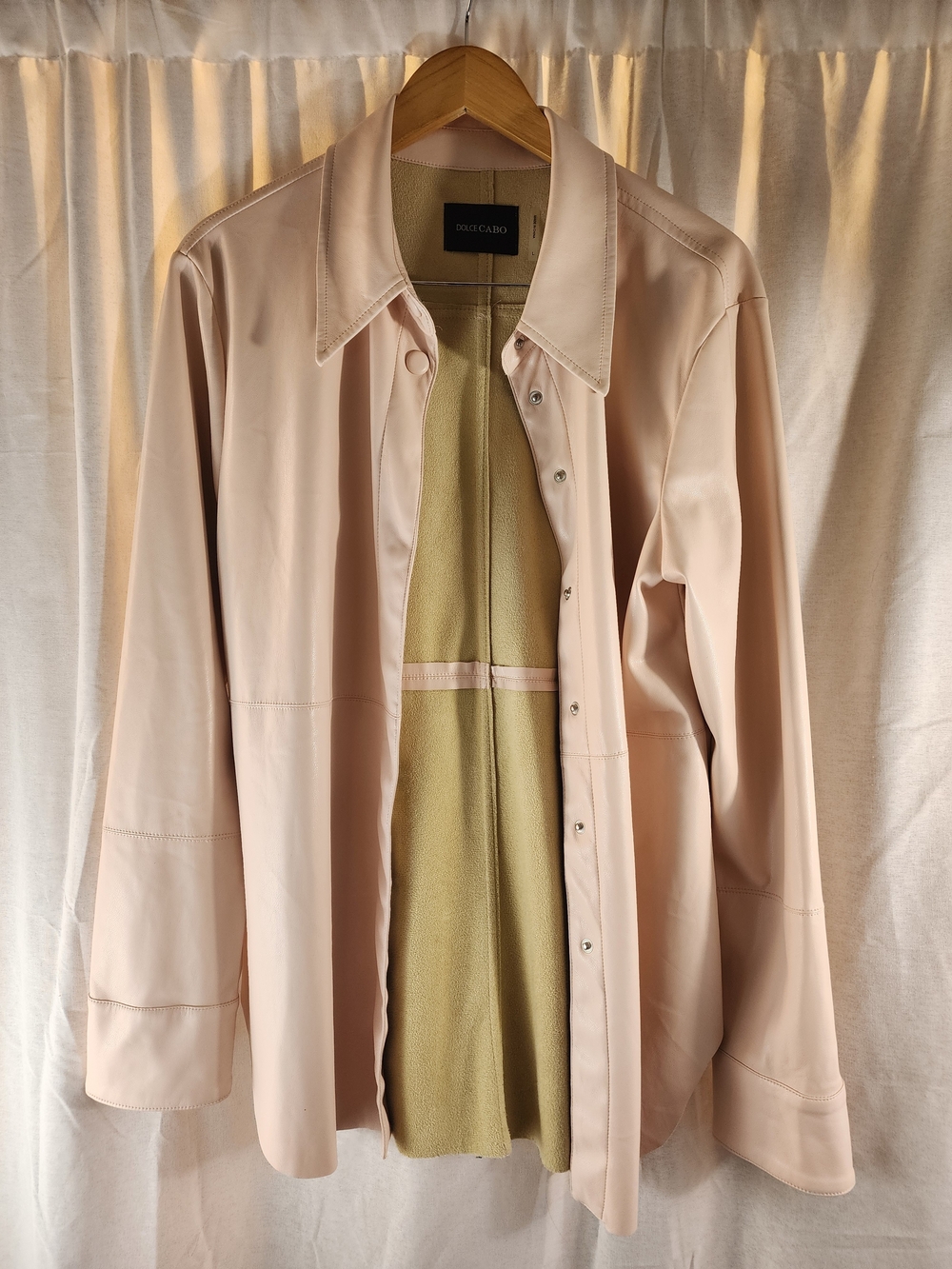 Dolce Cabo Pale Pink Leather Shirt Jacket with Tan Liner Large